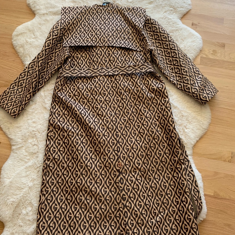New authentic Gucci jacket Rhombus Belted Trench Coat brown 44  Large sz 8 - Picture 11 of 16